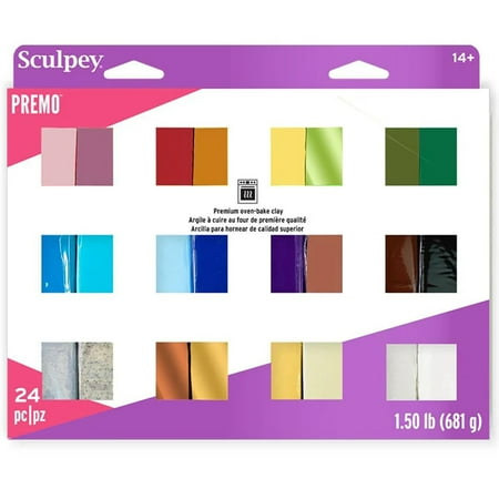 Sculpey: Polymer Clay: Premo Multipack Sampler - (24) 1oz Packs - Oven Bake Clay, 24 Colors, Non-Toxic, Advanced Techniques, Sculpting, Arts & Crafts