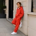 thumbnail image 6 of Kids Boys 2 Piece Waffle Knit Outfit, Quarter Zip Pullover Hoodie with Pocket & Elastic Waist Sweatpants, Soft Casual Sport Tracksuit Red 4 Years, 6 of 9