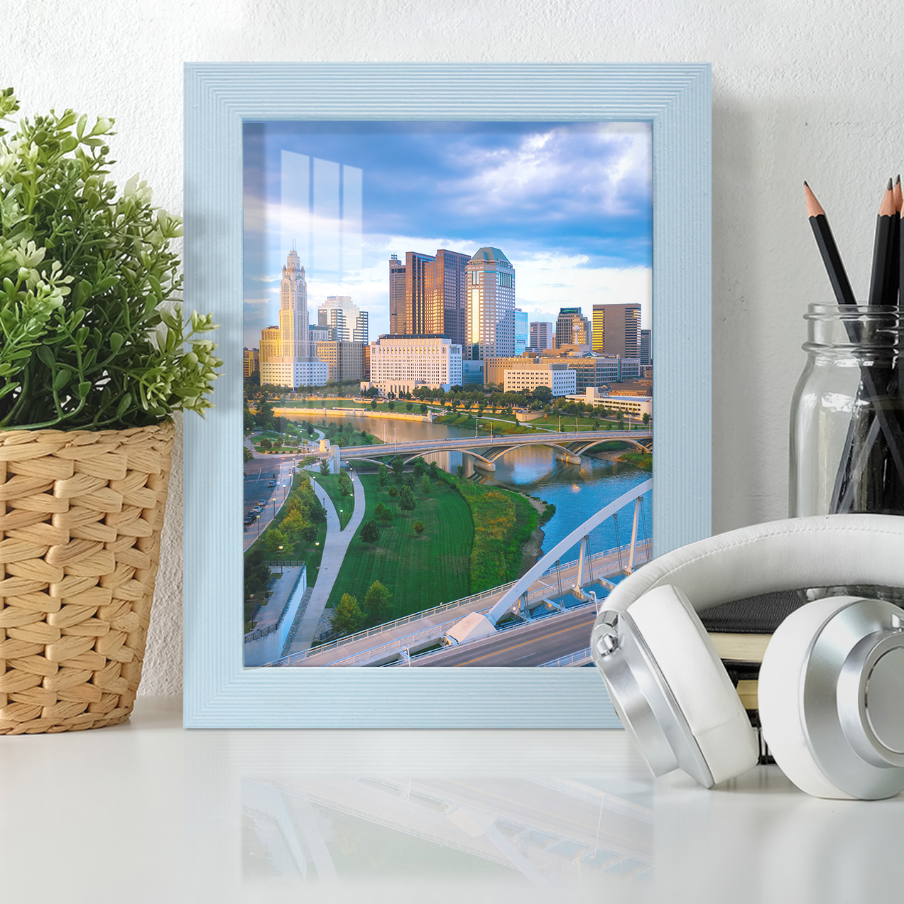 Grooved 6 in. x 8 in. Blue Picture Frame Set (Set of 4)