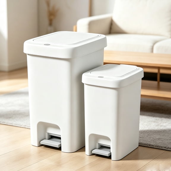 Maoface Bathroom Trash Can with Lid, 2 Pack 5.7 Gallon & 2.7 Gallon Garbage Can, Slim Plastic Waste Basket with Pop-Up Lid for Bathroom, Bedroom, Office, Living Room, White