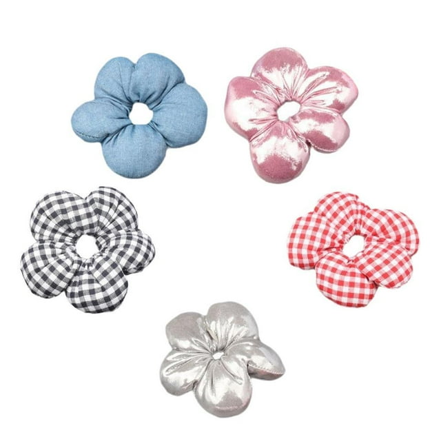 5 piezas Femeninas Scrunchies de cabello bandas elásticas de la de flores ligeras cuerdas para favores de fiesta de cumpleaños ducha