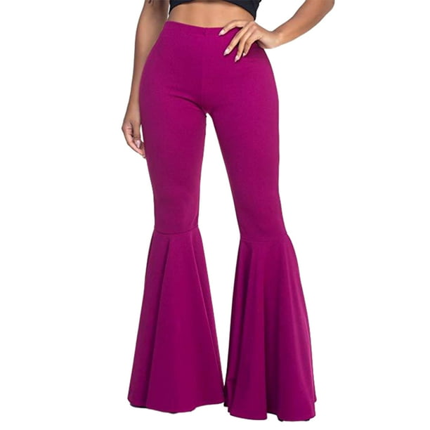 Minnieouse Pantalones acampanados versátiles de algodón para mujer con pantalones acampanados de cintura alta con ajuste elástico Prendas para la parte inferior del cuerpo púrpura l
