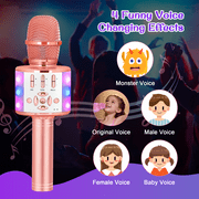 Bonaok Bluetooth Wireless Karaoke Microphone, Portable Handheld Karaoke Machine with LED Lights, Bluetooth Microphone Speaker Singing Gift for Kids Adults(Rose Gold)