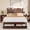 Walnut, variant on Satifur Full Bed Frame with 2 Drawers & Storage Headboard, Platform Metal Bed with Charging Station, No Box Spring Needed
