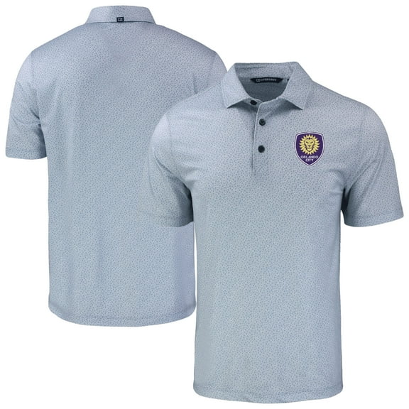 Men's-Cutter & Buck  Gray Orlando City SC Pike Eco Pebble Print Stretch Recycled Polo