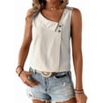 thumbnail image 3 of Women'S Button Asymmetrical V Neck Striped Print Blouses Casual Sleeveless Tank Top Summer Shirt Tops Apricot S, 3 of 10