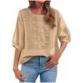 thumbnail image 2 of Ichuanyi Womens Summer Embroidered V Neck T Shirts Casual Short Sleeve Breathable Faux Cotton Linen Tops Loose Fit Basic Tees, 2 of 9