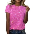 thumbnail image 3 of DDAPJ pyju Short Sleeve T-shirts for Women 2025 Fashion Sequin Printed Dressy Casual Round Neck Tee Tops Sparkly Glitter Party Tee Shirts Birthday Gift Hot Pink M, 3 of 5