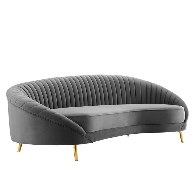 Modway Canapé en Velours de Performance Gris à Cannelures Capitonnées
