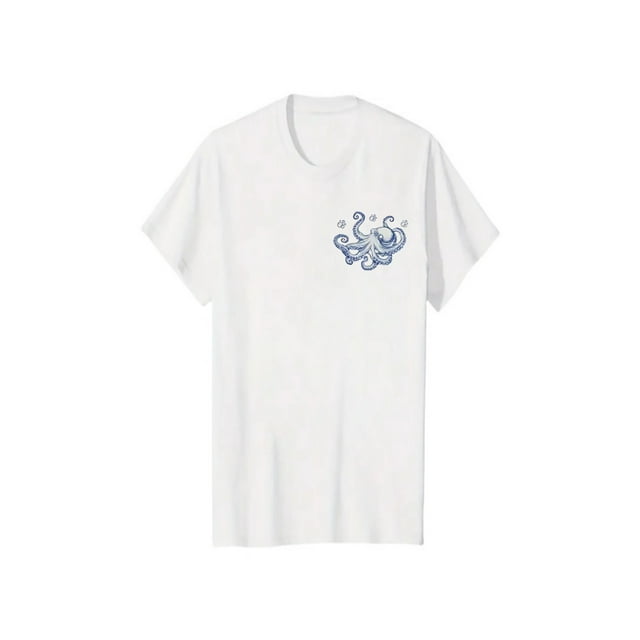 Women's Casual Short Sleeve T-Shirt - Dual-Sided octopus & Geometric Print, 180g 100% Cotton Breathable Crewneck Top, Relaxed Fit for Spring Summer Fall, Machine Washable, Seasonal Fashion, Playf