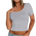 thumbnail image 2 of Dgankt Summer Tops Women's Spring Solid Color Casual Short-sleeved T-shirt Short Top Short-sleeved Crewneck Top/shirt, 2 of 8