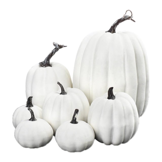 Paquete de 7 Calabazas Artificiales ANGGREK Realistas para Decoración de Halloween Naranja Blanco