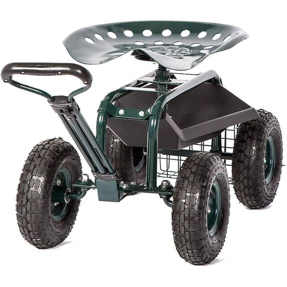 Kinbor Garden Cart Rolling Work Seat with Tool Tray Heavy Duty Scooter Gardening Planting, Green