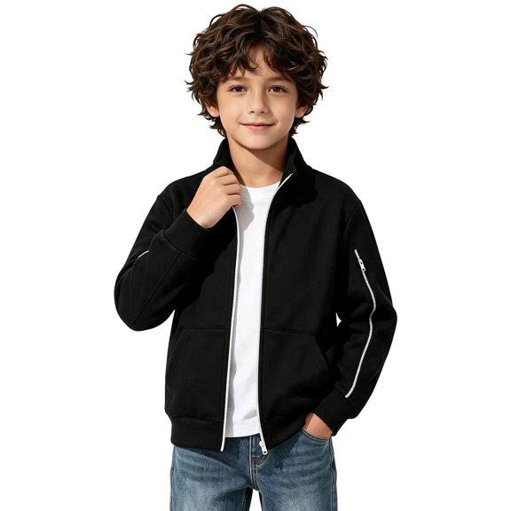 JZEJING Boys Fall Jacket Stand Collar Long Sleeve Lightweight Zip up Coat with Pocket Kids Clothes Boys