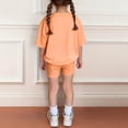 thumbnail image 4 of GiLiling Girls Short Sets Two Piece Outfits Summer Short Sleeve Soft T-Shirt and Lightweight Slim Shorts Comfy Sweatsuit (Orange, 9-10 Years), 4 of 6
