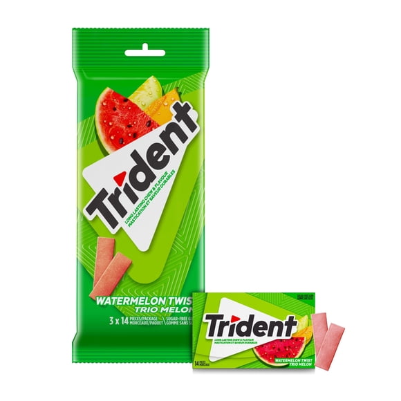 Trident, Multipaquet de gomme sans sucre Tourbillon melon d’eau, 3 paquets (42 pièces)