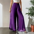 thumbnail image 4 of Women's Chiffon Wide Leg Pants Beach Summer Palazzo Pants Casual Elastic Waist Pants Purple M, 4 of 6