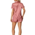 thumbnail image 3 of INSPIRE CHIC Women's Satin Pajama Sets Nightwear Sleepwear Tops with Shorts Lounge Sets M Dark Pink, 3 of 6