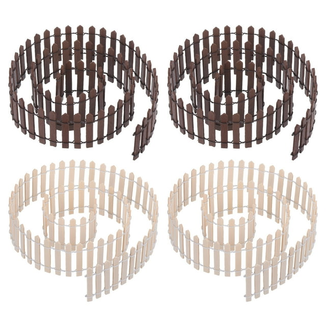 Uxcell 35" L x 2" H Wood Miniature Mini Fairy Garden Picket Fence, Brown/Natural Color 4 Pack