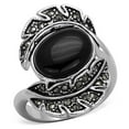 thumbnail image 1 of Women Rhodium Brass Ring with Synthetic in Jet - Size 8, 1 of 1