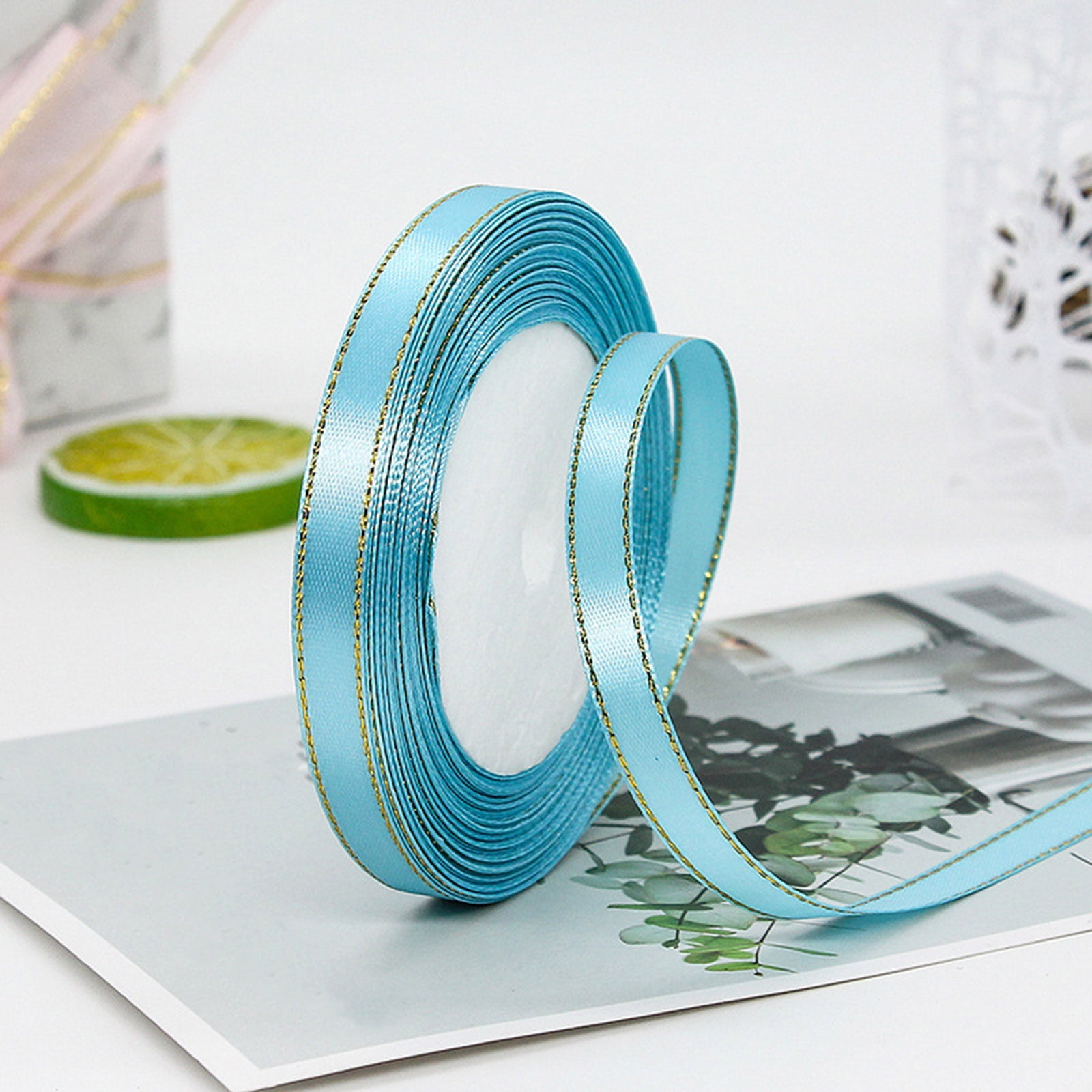 YWIYIUD 3PCS 25 Yard Exquisite Satin Ribbon Roll Satin Ribbon with Gold Edges Border Fabric Ribbon for Gift Wrapping Wedding Bouquet,Handmade Crafts Party Decoration
