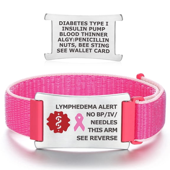 Divoti Lymphedema Alert Medical ID Bracelet for Women | Adjustable Stainless Steel Plate & Nylon Strap | Stylish, Comfortable & Personalized Emergency Alert Jewelry “NO BP/IV/Needles This Arm” -9 Inc