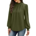 thumbnail image 5 of WTOBBY Women's Fashionable Elegant Top with Chest Pleated Detail and Stand Collar, Long Sleeve Solid Color Design, Perfect for Stylish Outfits and Formal Casual Wear,Army Green L, 5 of 6