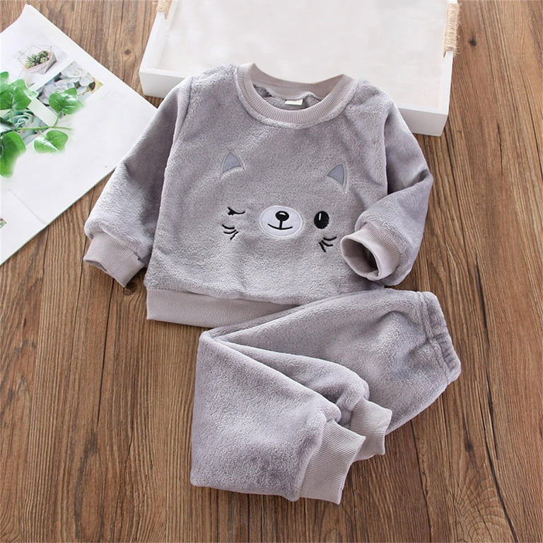 Toddler Baby Girls Boys Pajamas Thickened Fall And Winter Fuzzy And Coral Velvet Homewear Set For Children Size 3 4T