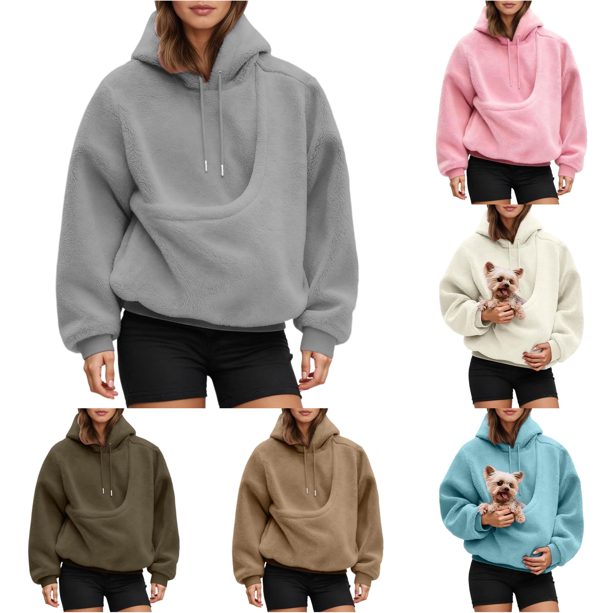 Pet Pouch Hoodie Women s Hoodies Sweatshirts Oversized Hooded Sweatshirt with Front Pocket and Carry Pouch for Everyday Comfort Light Gray XL