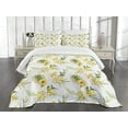 thumbnail image 3 of Ambesonne Watercolor Quilted Bedspread Set 3 Pcs, Summer Hibiscus, Queen Size, Yellow Green White, 3 of 5