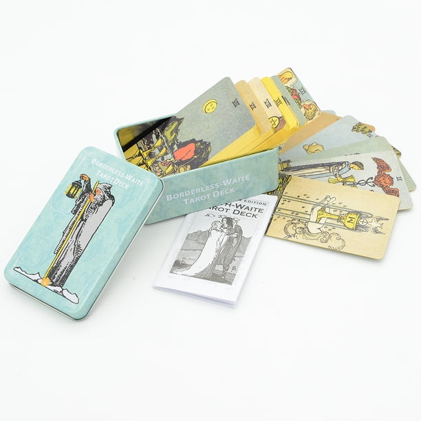 Waite-Juego de cartas de Tarot con caja de hierro, juego de mesa de cartas completo en inglés, tarjeta de oráculo bronceada, instrucciones de regalo de papel