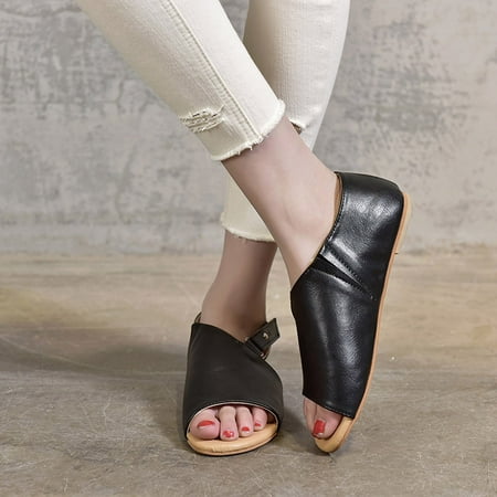 

Women Shoes Shoes Fashion Round Hook&loop Color Solid Flat Toe Sandals Heel Women s Women s Sandals Black 8