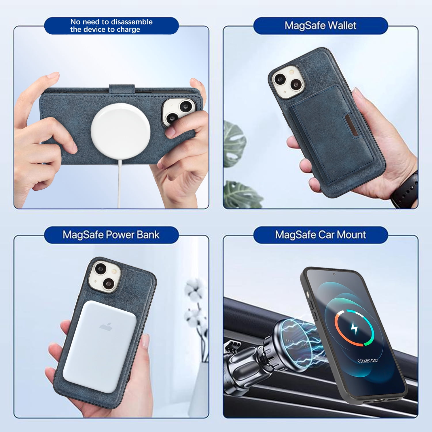 Dteck for iPhone 15 Case Detachable Wallet Case with Card Holder, 3 in 1 PU Leather Flip Folio with RFID Blocking Stand Shockproof Phone Cover,Blue