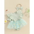 thumbnail image 3 of Suealasg Newborn Girl Romper Dress Short Sleeve Daisy Print Mesh Tulle Bodysuit Headband Set Baby Girl Photoshoot Outfits Clothes 0-3 Months, 3 of 9