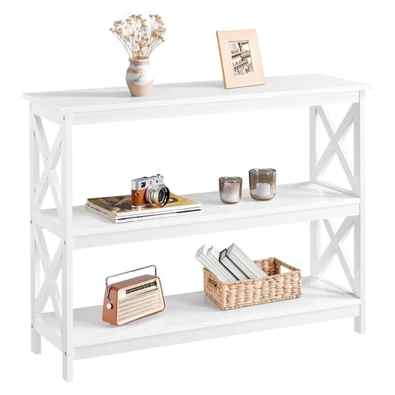 Alpinel Console Table with 3 Storage Shelves, Entryway Table Sofa Side Table Narrow Long Bookshelf for Hallway Living Room, Accent Furniture, White | Bookshelf