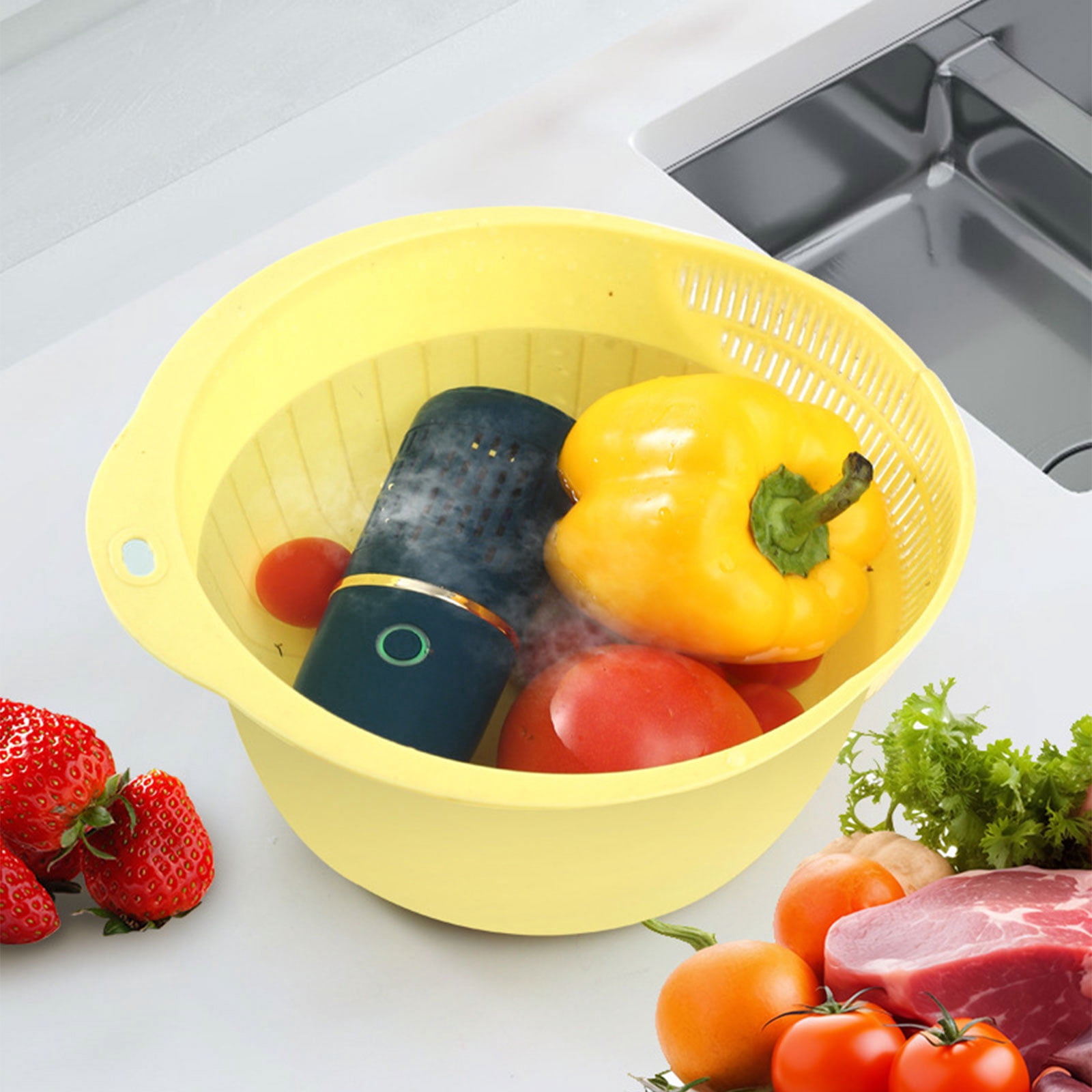 PurePod Produce Cleaner Portable Fruit and Vegetable Cleaning Machine, Pure Pod Vegetable Cleaner with Base, Compact Stainless Steel Pure Pod Vegetable and Fruit Cleaner