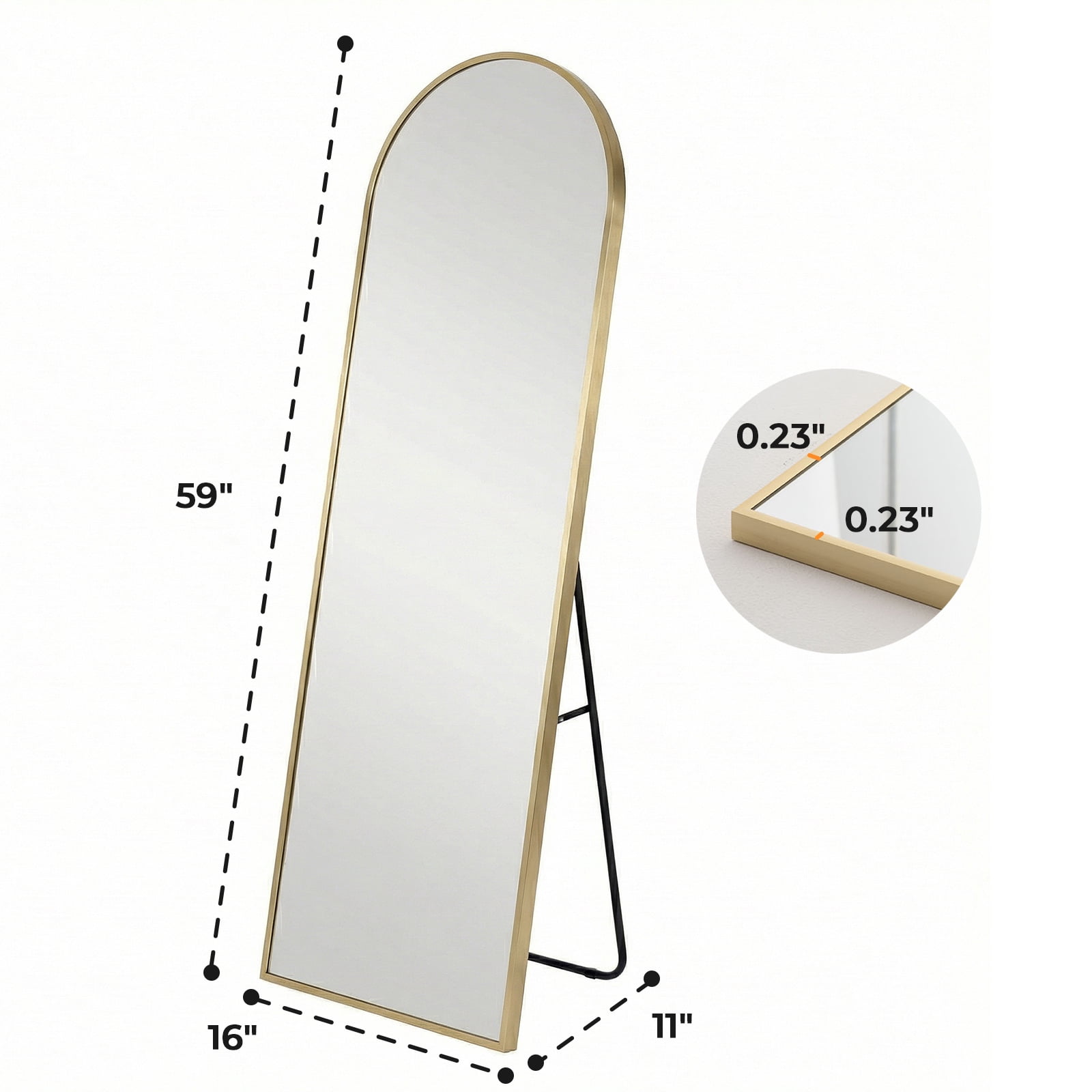 Full Length Mirror 59"/64"/71" - Floor Standing & Wall Mirror with Aluminum Alloy Thin Frame, Full Body Mirror for Bedroom, Gym, Dressing Room,Anti-Rust Nano Glass - Black/Gold - Arch/Rectangle