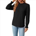 thumbnail image 2 of Camiseta Holgada Informal de Larga con Cuello Redondo para Mujer, Color Liso, con Encaje y Mangas Farol, para Otoño e Invierno Negro M, 2 of 10