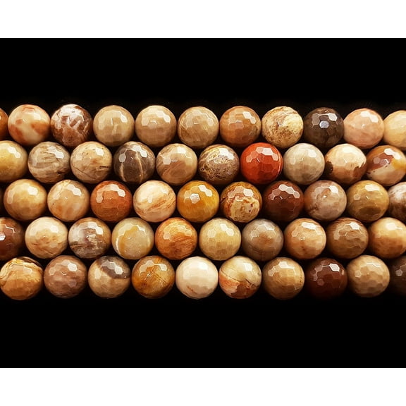 10mm Petrified Wood Agate Faceted Round Beads Genuine Gemstone Natural Jewelry Making