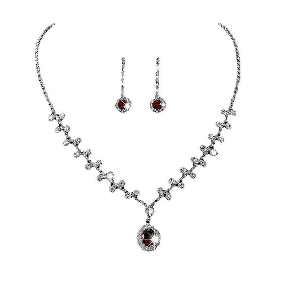 Collar set and wedding earrings in sparkling rhinestones set of silver jewelry for women and girls(style 2)