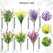 6Pcs/set Artificial Flowers for Outdoors Fake Plastic Plants Faux Shrubs Greenery Wheat Grass UV Resistant for Spring Summer Garden Patio Window Box Office Table Kitchen Home Decoration