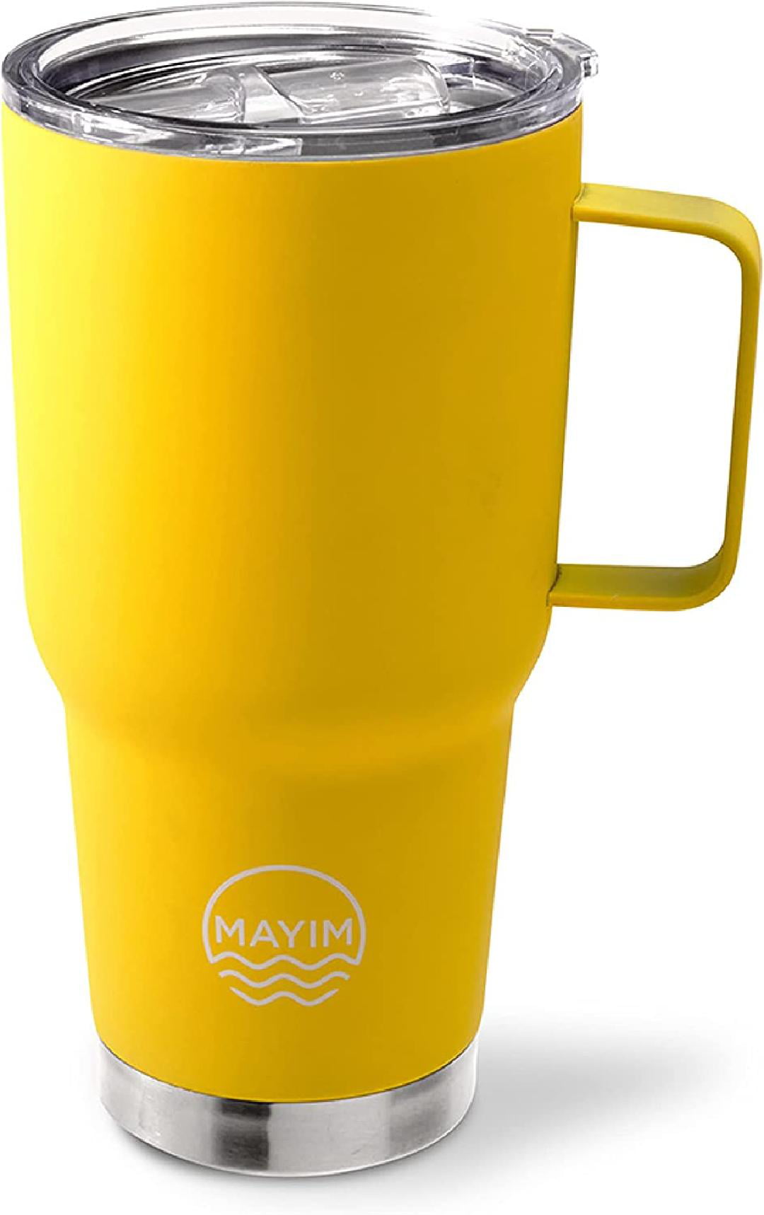 Mayim Large Travel Coffee Mug Tumbler with Clear Slide Lid and  Handle, Reusable Vacuum Insulated Double-Wall Stainless-Steel Thermos, Fits  in Cup Holder, 30oz., Blush: Tumblers & Water Glasses