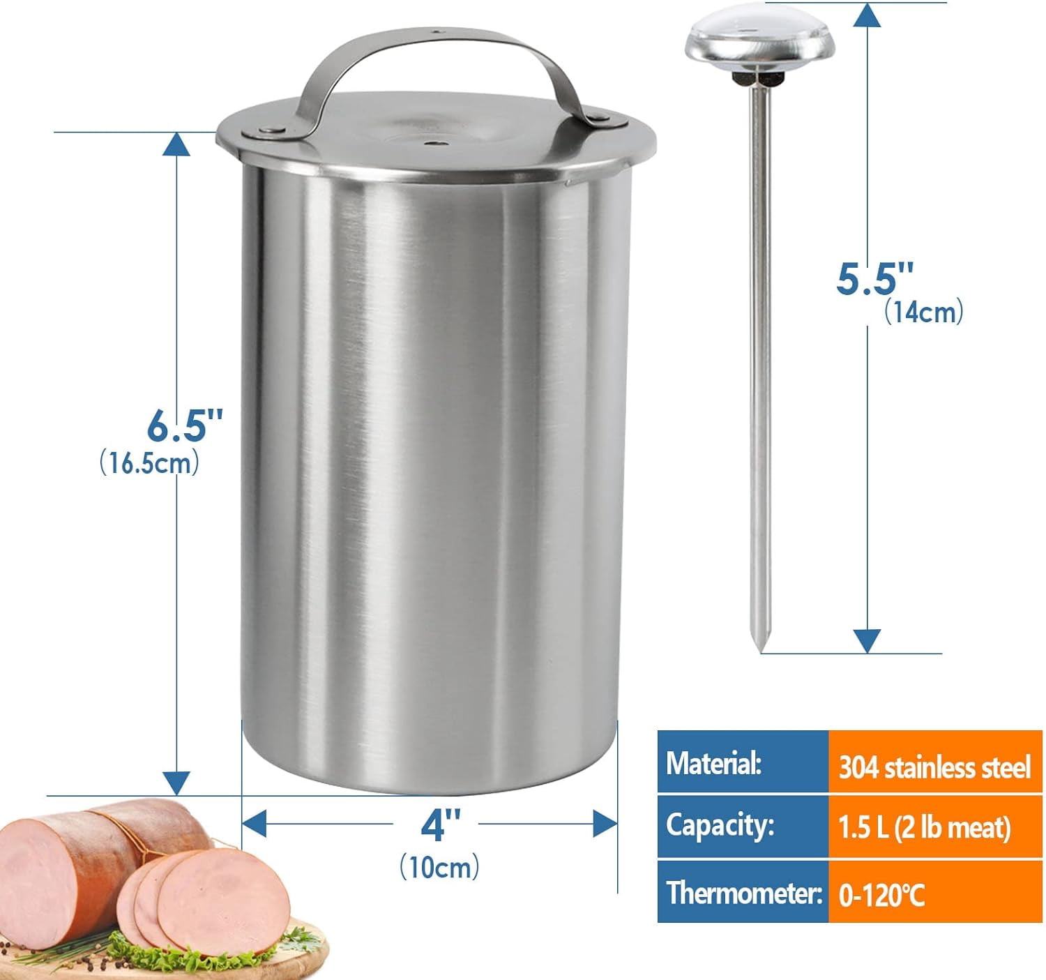 Stainless Steel Deli Meat Press, 304 Stainless Steel  Tool with Thermometer & Spring Mechanism,Maker for Homemade Sandwiches and Lunch Mea