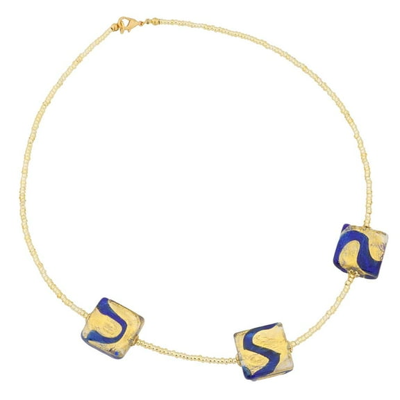 GlassOfVenice Murano Glass Royal Blue Squares Necklace
