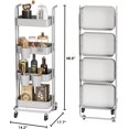 thumbnail image 7 of 4 Tier Foldable Rolling Cart, Metal Utility Cart with Lockable Wheels, Folding Storage Trolley for Living Room, Kitchen, Bathroom, Bedroom and Office, Gray, 7 of 7