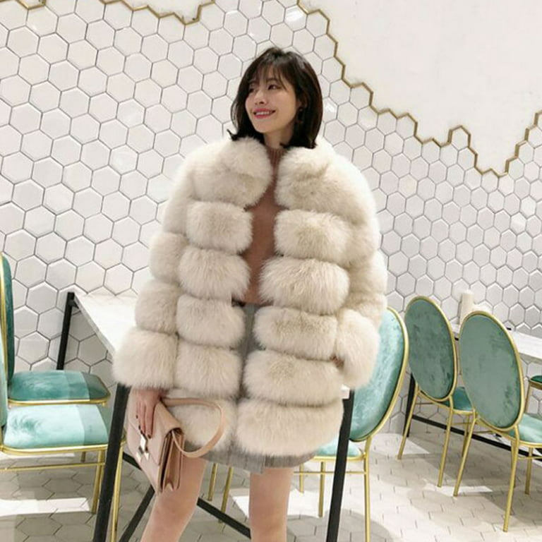 Womens Luxury Faux Fur Hoodie Parka Outwear Winter Warm Fashion Long Loose  Coat