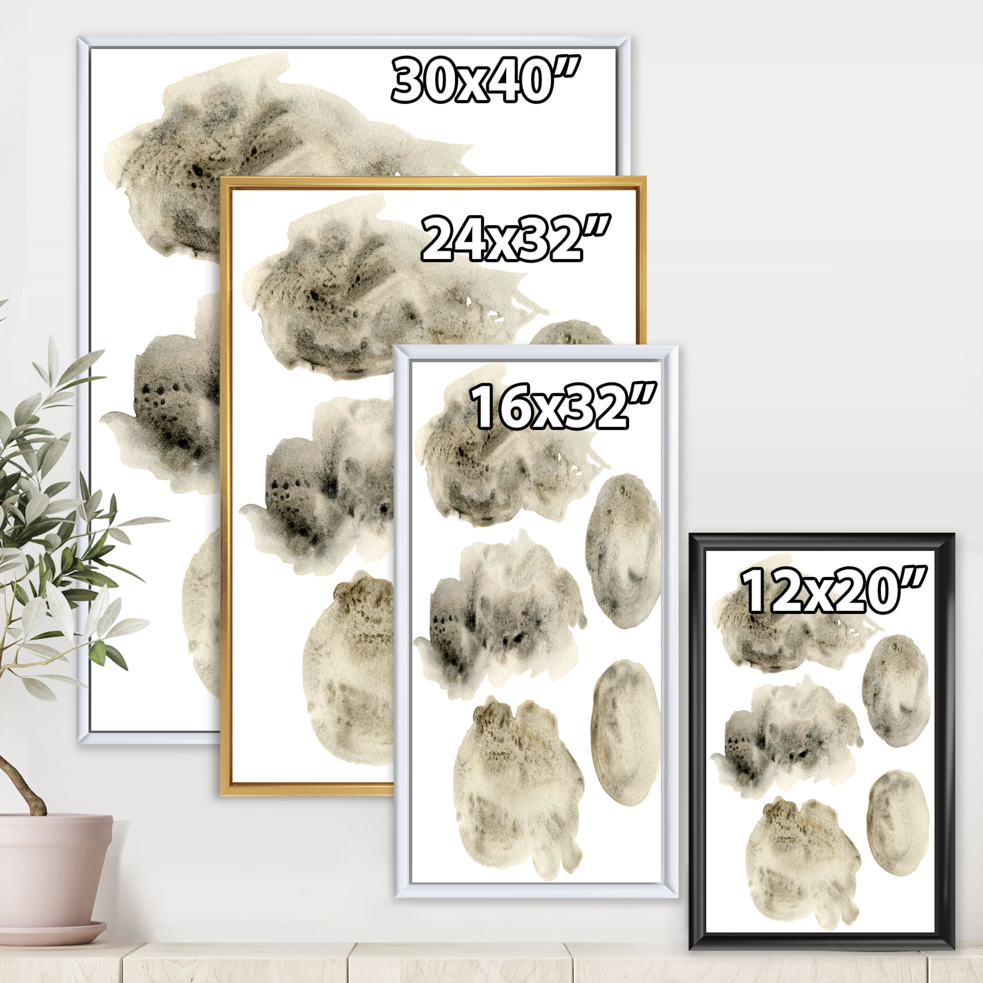 Golden Beige and Grey Clouds II 30 in x 40 in Framed Painting Canvas Art Print, by Designart