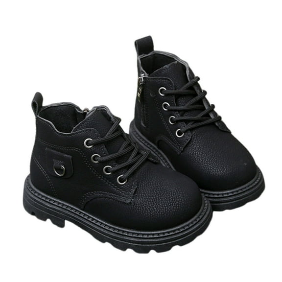 Owordtank Boys Girls Ankle Boots Kids Toddler British Style Dress Shoes Lace Up Casual Shoes Vintage Booties with Side Zipper