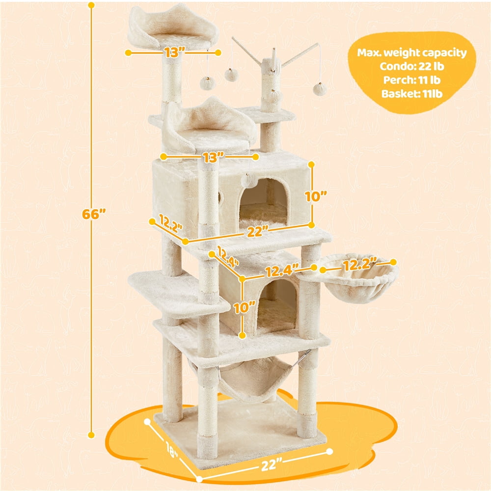 Yaheetech Multi-Level 67.1'' H Cat Tree Cat Tower with Condos, Beige