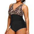 thumbnail image 2 of GHSDFBB Women Plus Size One Piece Swimsuits V Neck Tummy Control Bathing Suits Retro Ruched Swimwear, 2 of 6